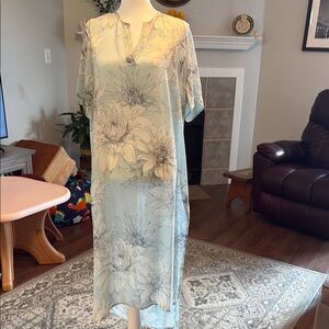 Floral Print Light Blue Closed Kimono/ Duster